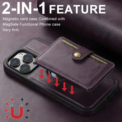 For iPhone 16 Plus Suteni M1 Oil Wax MagSafe Detachable Horizontal Card Bag Phone Case(Purple) - iPhone 16 Plus Cases by Suteni | Online Shopping South Africa | PMC Jewellery | Buy Now Pay Later Mobicred