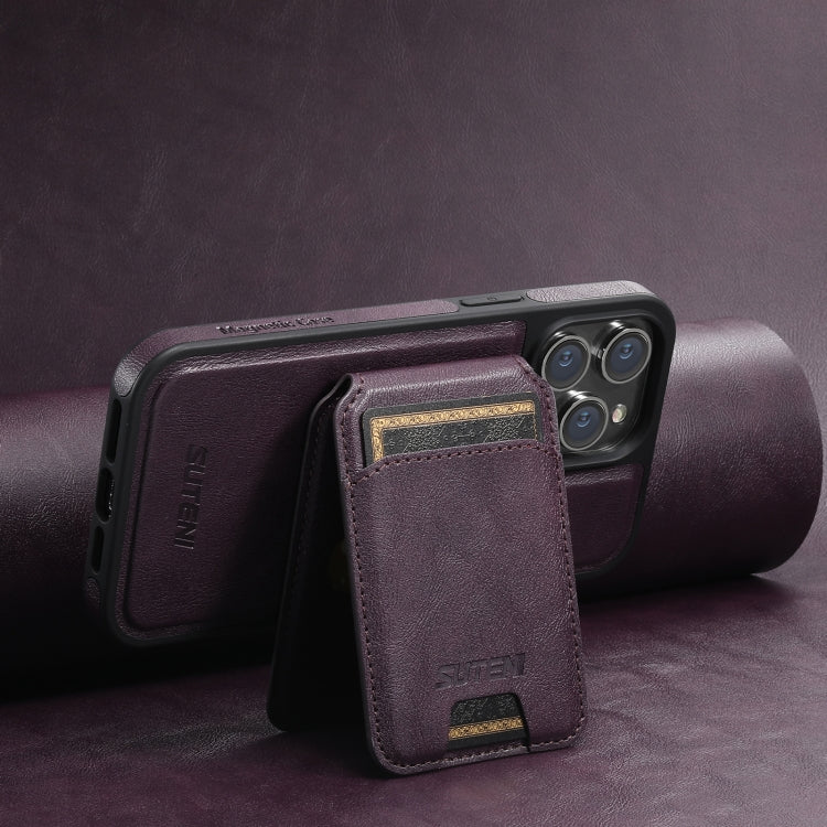 For iPhone 13 Pro Max Suteni M2 Oil Wax MagSafe Horizontal Card Bag Phone Case(Purple) - iPhone 13 Pro Max Cases by Suteni | Online Shopping South Africa | PMC Jewellery | Buy Now Pay Later Mobicred