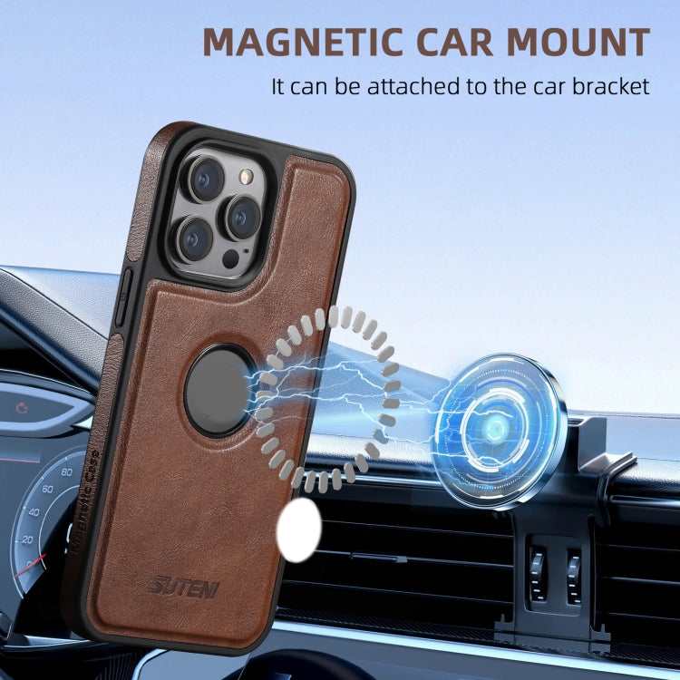 For iPhone 16 Pro Max Suteni M2 Oil Wax MagSafe Horizontal Card Bag Phone Case(Brown) - iPhone 16 Pro Max Cases by Suteni | Online Shopping South Africa | PMC Jewellery | Buy Now Pay Later Mobicred