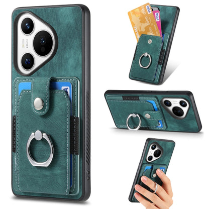 For Huawei Pura 70 Retro Skin-feel Ring Card Wallet Phone Case(Green) - Huawei Cases by PMC Jewellery | Online Shopping South Africa | PMC Jewellery | Buy Now Pay Later Mobicred