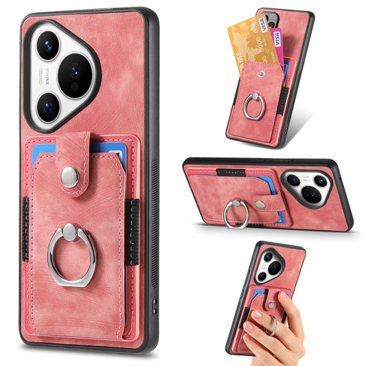 For Huawei Pura 70 Pro Retro Skin-feel Ring Card Wallet Phone Case(Pink) - Huawei Cases by PMC Jewellery | Online Shopping South Africa | PMC Jewellery | Buy Now Pay Later Mobicred