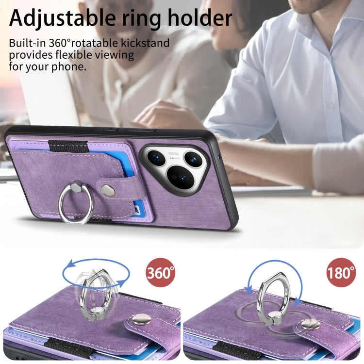 For Huawei Pura 70 Pro+ Retro Skin-feel Ring Card Wallet Phone Case(Purple) - Huawei Cases by PMC Jewellery | Online Shopping South Africa | PMC Jewellery | Buy Now Pay Later Mobicred