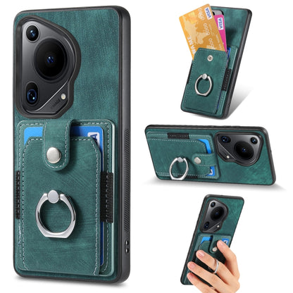 For Huawei Pura 70 Ultra Retro Skin-feel Ring Card Wallet Phone Case(Green) - Huawei Cases by PMC Jewellery | Online Shopping South Africa | PMC Jewellery | Buy Now Pay Later Mobicred