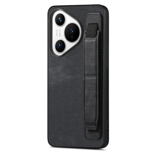 For Huawei Pura 70 Pro+ Retro Wristband Holder Leather Back Phone Case(Black) - Huawei Cases by PMC Jewellery | Online Shopping South Africa | PMC Jewellery | Buy Now Pay Later Mobicred