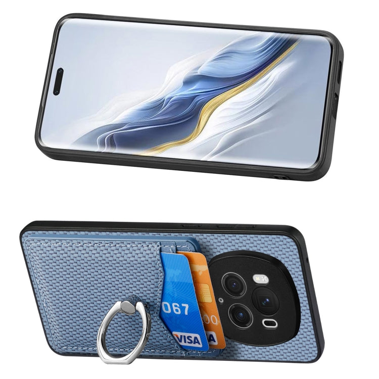 For Honor Magic6 Pro Carbon Fiber Card Wallet Ring Phone Case(Blue) - Honor Cases by PMC Jewellery | Online Shopping South Africa | PMC Jewellery | Buy Now Pay Later Mobicred