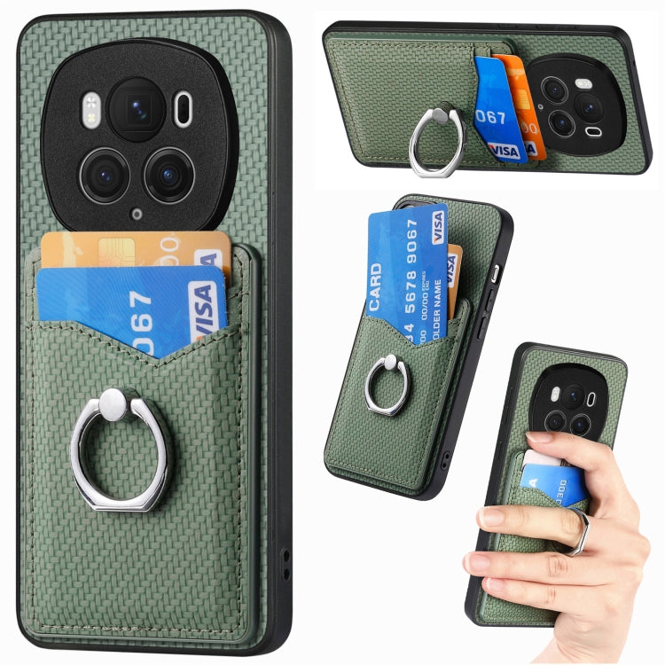 For Honor Magic6 Pro Carbon Fiber Card Wallet Ring Phone Case(Green) - Honor Cases by PMC Jewellery | Online Shopping South Africa | PMC Jewellery | Buy Now Pay Later Mobicred