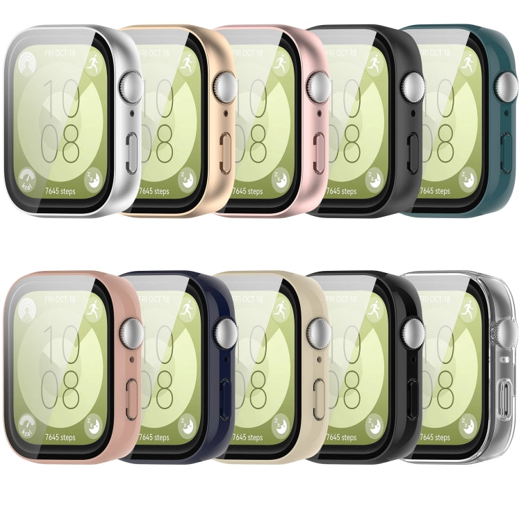 For Huawei Watch Fit 3 PC + Tempered Film Integrated Watch Protective Case(Ivory White) - Watch Cases by PMC TechLife | Online Shopping South Africa | PMC TechLife | Buy Now Pay Later Mobicred