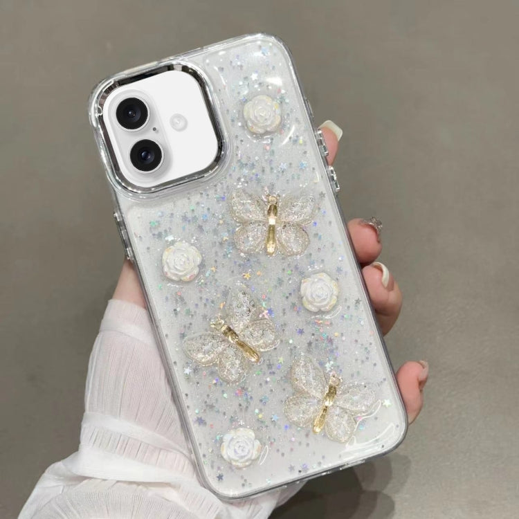 For iPhone 16 Glitter 3D Butterfly TPU Phone Case(Gold) - iPhone 16 Cases by PMC Jewellery | Online Shopping South Africa | PMC Jewellery | Buy Now Pay Later Mobicred