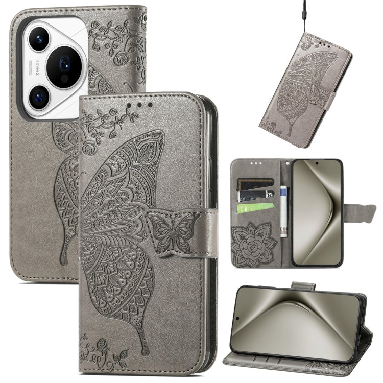 For Huawei Pura 70 Ultra Butterfly Love Flower Embossed Leather Phone Case(Gray) - Huawei Cases by PMC Jewellery | Online Shopping South Africa | PMC Jewellery | Buy Now Pay Later Mobicred