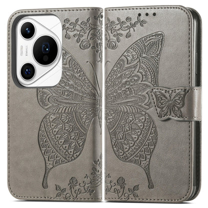 For Huawei Pura 70 Ultra Butterfly Love Flower Embossed Leather Phone Case(Gray) - Huawei Cases by PMC Jewellery | Online Shopping South Africa | PMC Jewellery | Buy Now Pay Later Mobicred