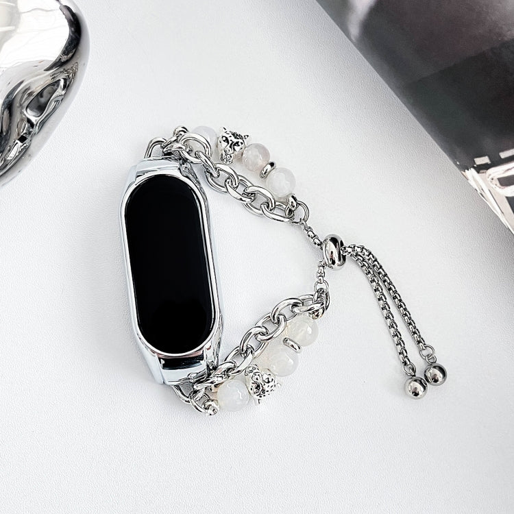 For Xiaomi Mi Band 7 Crystal Beaded Onyx Watch Band(Silver+Leopard Head) - free shipping - PMC TechLife - Order now!