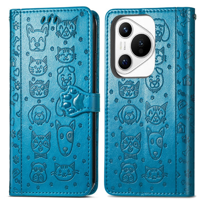 For Huawei Pura 70 Pro+ Cat and Dog Embossed Leather Phone Case(Blue) - Huawei Cases by PMC Jewellery | Online Shopping South Africa | PMC Jewellery | Buy Now Pay Later Mobicred