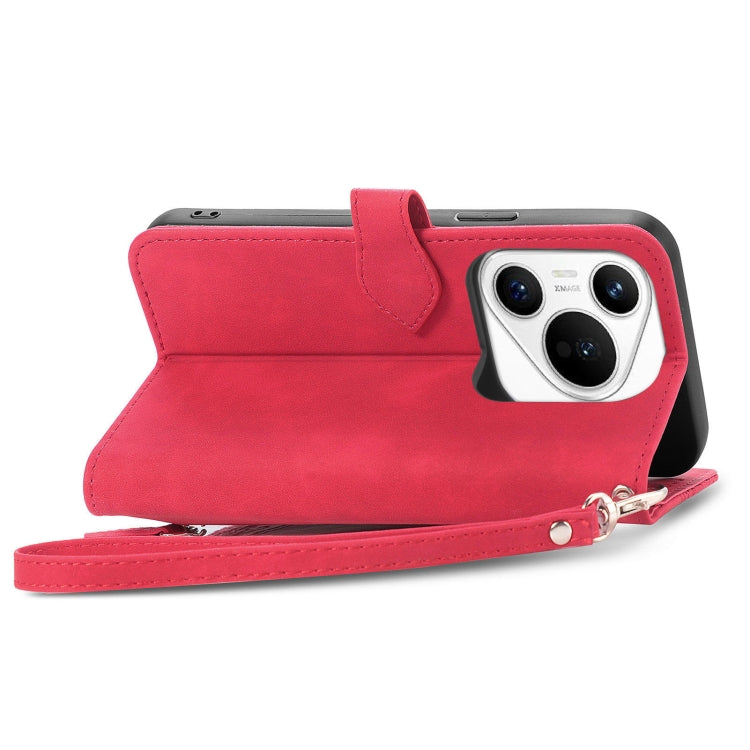 For Huawei Pura 70 Pro Embossed Flower Zipper Leather Phone Case(Red) - Huawei Cases by PMC Jewellery | Online Shopping South Africa | PMC Jewellery | Buy Now Pay Later Mobicred