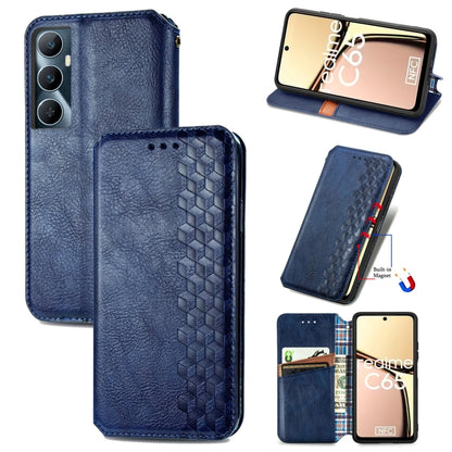 For Realme C65 Cubic Grid Pressed Magnetic Leather Phone Case(Blue) - Realme Cases by PMC Jewellery | Online Shopping South Africa | PMC Jewellery | Buy Now Pay Later Mobicred