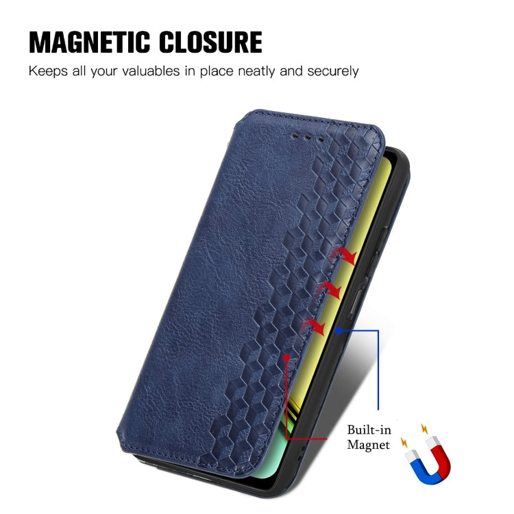 For Realme C65 Cubic Grid Pressed Magnetic Leather Phone Case(Blue) - Realme Cases by PMC Jewellery | Online Shopping South Africa | PMC Jewellery | Buy Now Pay Later Mobicred