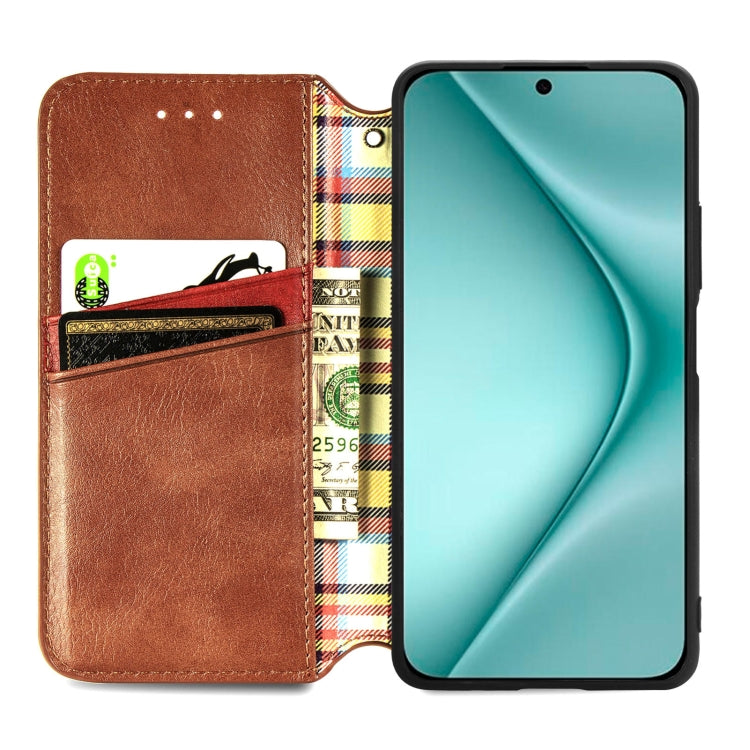 For Huawei Pura 70 Cubic Grid Pressed Magnetic Leather Phone Case(Brown) - Huawei Cases by PMC Jewellery | Online Shopping South Africa | PMC Jewellery | Buy Now Pay Later Mobicred