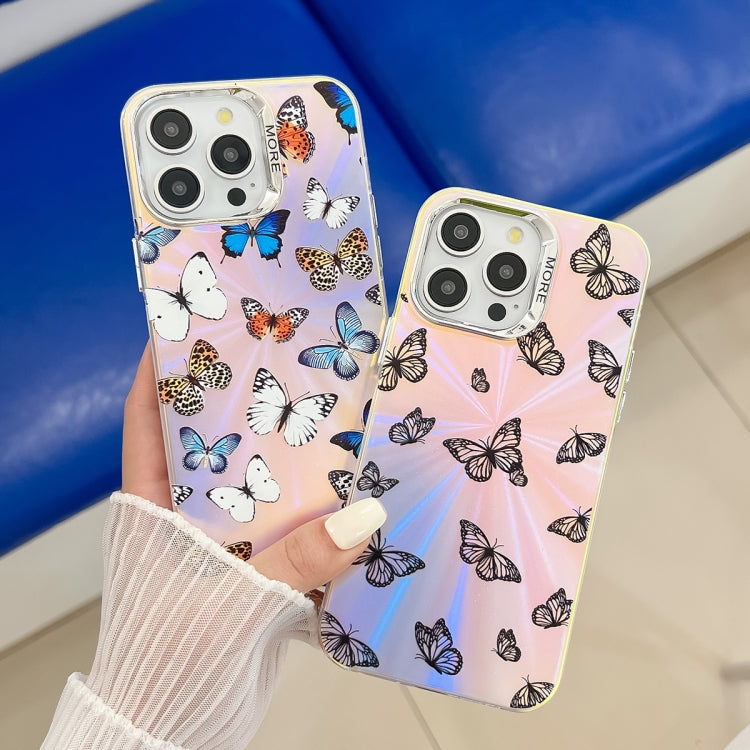 For iPhone 16 Plus Electroplating Laser Butterfly Phone Case(Blue Butterflies AB4) - iPhone 16 Plus Cases by PMC TechLife | Online Shopping South Africa | PMC TechLife | Buy Now Pay Later Mobicred