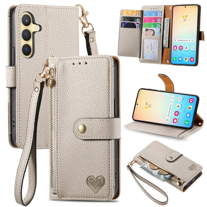 For Samsung Galaxy S25 5G Love Zipper Lanyard Leather Phone Case(Gray) - Galaxy S25 5G Cases by PMC Jewellery | Online Shopping South Africa | PMC Jewellery | Buy Now Pay Later Mobicred