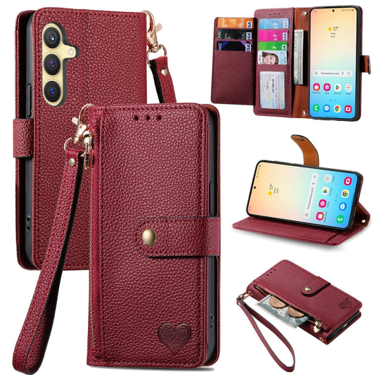 For Samsung Galaxy S25 5G Love Zipper Lanyard Leather Phone Case(Red) - Galaxy S25 5G Cases by PMC Jewellery | Online Shopping South Africa | PMC Jewellery | Buy Now Pay Later Mobicred