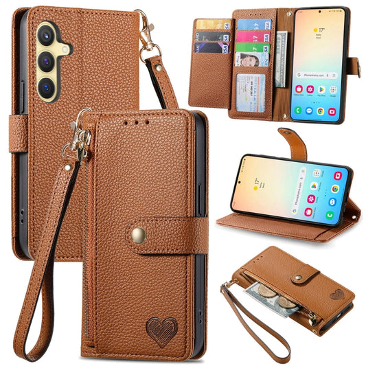 For Samsung Galaxy S25+ 5G Love Zipper Lanyard Leather Phone Case(Brown) - Galaxy S25+ 5G Cases by PMC Jewellery | Online Shopping South Africa | PMC Jewellery | Buy Now Pay Later Mobicred