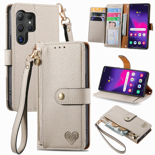 For Samsung Galaxy S25 Ultra 5G Love Zipper Lanyard Leather Phone Case(Gray) - Galaxy S25 Ultra 5G Cases by PMC Jewellery | Online Shopping South Africa | PMC Jewellery | Buy Now Pay Later Mobicred