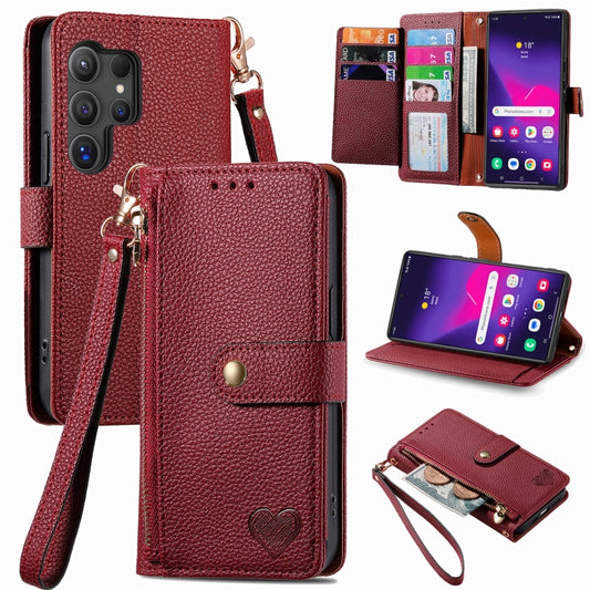 For Samsung Galaxy S25 Ultra 5G Love Zipper Lanyard Leather Phone Case(Red) - Galaxy S25 Ultra 5G Cases by PMC Jewellery | Online Shopping South Africa | PMC Jewellery | Buy Now Pay Later Mobicred