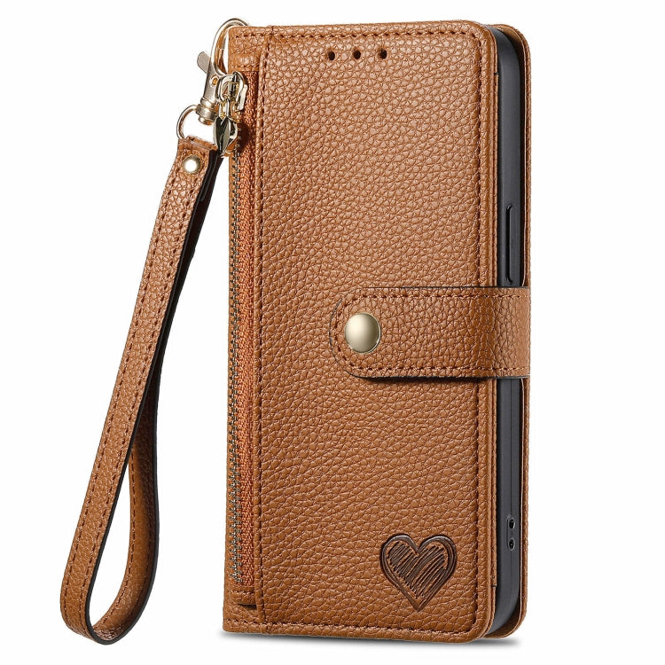 For Huawei Pura 70 Pro+ Love Zipper Lanyard Leather Phone Case(Brown) - Huawei Cases by PMC Jewellery | Online Shopping South Africa | PMC Jewellery | Buy Now Pay Later Mobicred