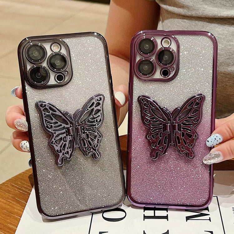 For iPhone 16 Pro Electroplated Gradient Glitter 3D Butterfly TPU Phone Case(Gradient Black) - iPhone 16 Pro Cases by PMC Jewellery | Online Shopping South Africa | PMC Jewellery | Buy Now Pay Later Mobicred