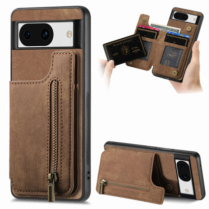 For Google Pixel 9 Pro XL Retro Leather Zipper Wallet Back Phone Case(Brown) - Google Cases by PMC Jewellery | Online Shopping South Africa | PMC Jewellery | Buy Now Pay Later Mobicred