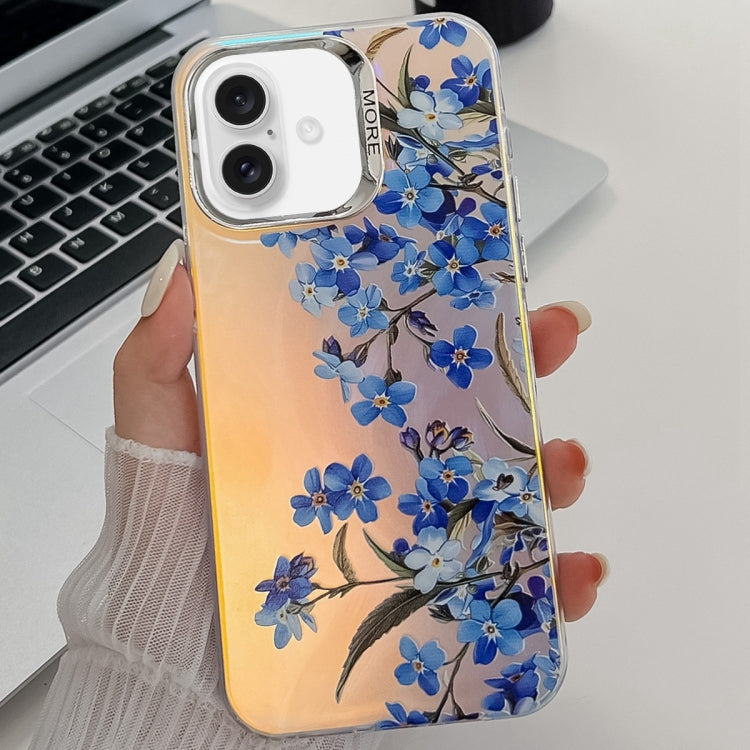 For iPhone 16 Electroplating Laser Flower Texture TPU Phone Case(Myosotis AH2) - iPhone 16 Cases by PMC TechLife | Online Shopping South Africa | PMC TechLife | Buy Now Pay Later Mobicred