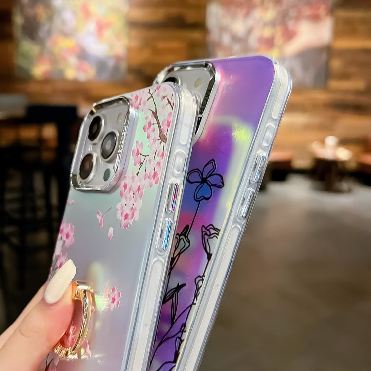 For iPhone 16 Plus Electroplating Laser Flower Ring Holder TPU Phone Case(Lavender AH14) - iPhone 16 Plus Cases by PMC Jewellery | Online Shopping South Africa | PMC Jewellery | Buy Now Pay Later Mobicred