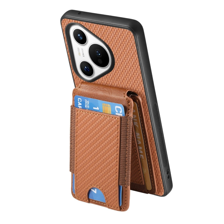 For Huawei Pura 70 Carbon Fiber Vertical Flip Wallet Stand Phone Case(Brown) - Huawei Cases by PMC Jewellery | Online Shopping South Africa | PMC Jewellery | Buy Now Pay Later Mobicred