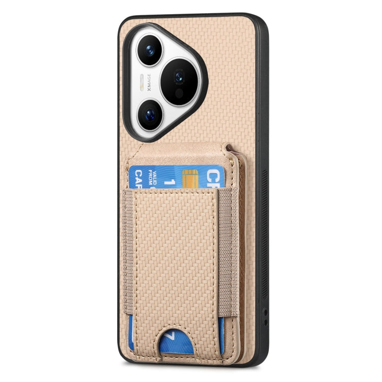 For Huawei Pura 70 Pro Carbon Fiber Vertical Flip Wallet Stand Phone Case(Khaki) - Huawei Cases by PMC Jewellery | Online Shopping South Africa | PMC Jewellery | Buy Now Pay Later Mobicred