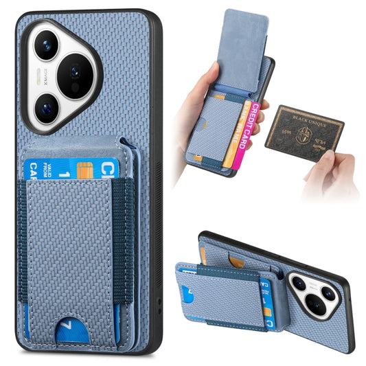 For Huawei Pura 70 Pro+ Carbon Fiber Vertical Flip Wallet Stand Phone Case(Blue) - Huawei Cases by PMC Jewellery | Online Shopping South Africa | PMC Jewellery | Buy Now Pay Later Mobicred