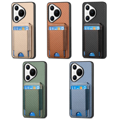 For Huawei Pura 70 Pro Carbon Fiber Vertical Flip Wallet Stand Phone Case(Khaki) - Huawei Cases by PMC Jewellery | Online Shopping South Africa | PMC Jewellery | Buy Now Pay Later Mobicred