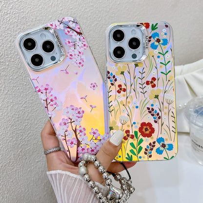 For iPhone 16 Pro Max Electroplating Laser Flower Phone Case with Wrist Strap(Chrysanthemum AH5) - iPhone 16 Pro Max Cases by PMC Jewellery | Online Shopping South Africa | PMC Jewellery | Buy Now Pay Later Mobicred