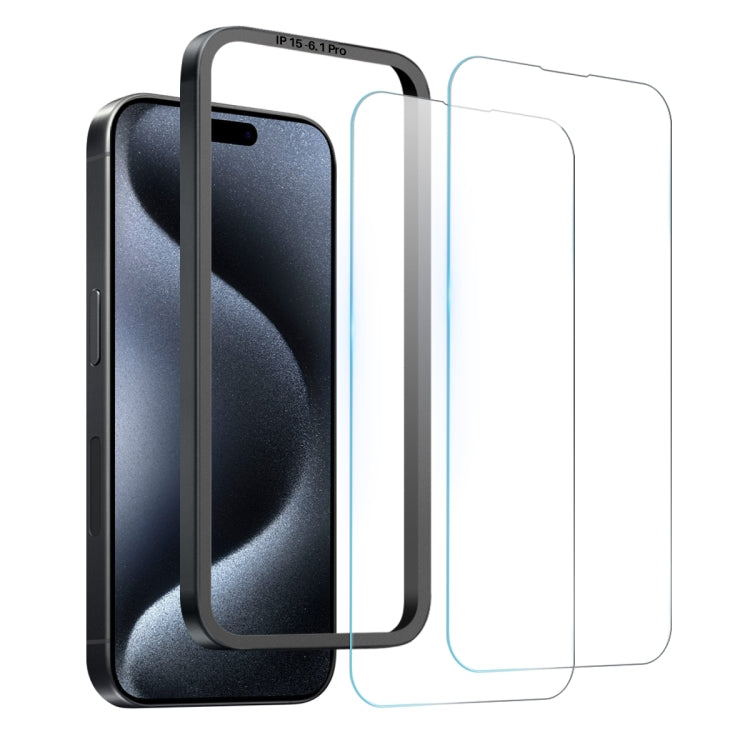 For iPhone 15 Pro NORTHJO 2pcs A++ Screen Protector Tempered Glass Film with Installation Frame - iPhone 15 Pro Tempered Glass by NORTHJO | Online Shopping South Africa | PMC Jewellery | Buy Now Pay Later Mobicred