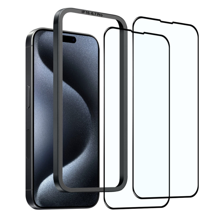 For iPhone 15 Pro Max NORTHJO 2pcs A++ Tempered Glass Film with Installation Frame - iPhone 15 Pro Max Tempered Glass by NORTHJO | Online Shopping South Africa | PMC Jewellery | Buy Now Pay Later Mobicred