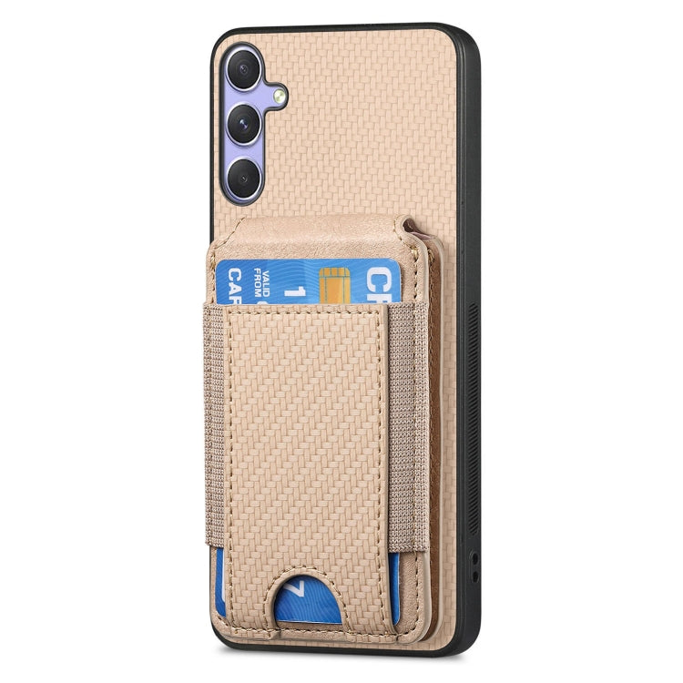 For Samsung Galaxy S25+ 5G Carbon Fiber Vertical Flip Wallet Stand Phone Case(Khaki) - Galaxy S25+ 5G Cases by PMC Jewellery | Online Shopping South Africa | PMC Jewellery | Buy Now Pay Later Mobicred