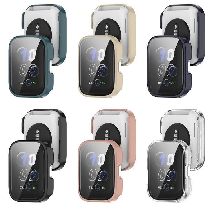 For Amazfit bip5 Unity PC + Tempered Glass Film Integrated Watch Protective Case(Ink Blue) - Watch Cases by PMC TechLife | Online Shopping South Africa | PMC TechLife | Buy Now Pay Later Mobicred