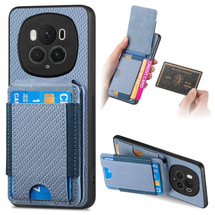 For Honor Magic6 Pro Carbon Fiber Vertical Flip Wallet Stand Phone Case(Blue) - Honor Cases by PMC Jewellery | Online Shopping South Africa | PMC Jewellery | Buy Now Pay Later Mobicred