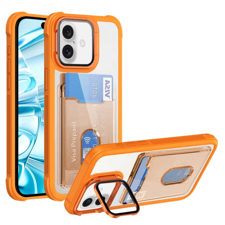 For iPhone 16 Card Bag Holder Acrylic Hybrid TPU Phone Case(Orange) - iPhone 16 Cases by PMC Jewellery | Online Shopping South Africa | PMC Jewellery | Buy Now Pay Later Mobicred