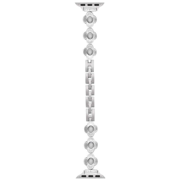 For Apple Watch Series 3 38mm Four Leaf Clover Quick-Release Metal Chain Watch Band(Silver) - free shipping - PMC TechLife - Order now!