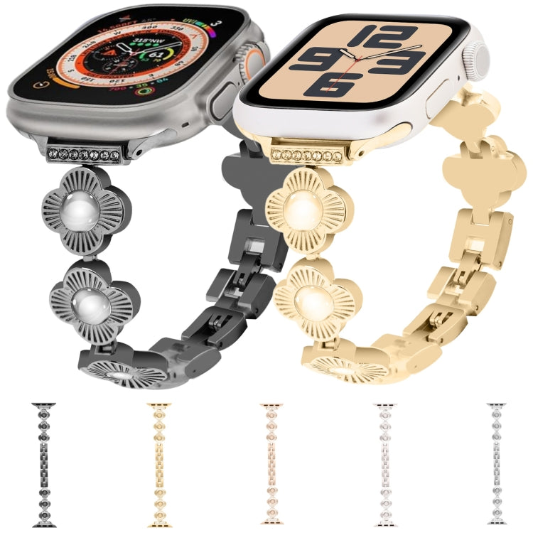 For Apple Watch Series 9 41mm Four Leaf Clover Quick-Release Metal Chain Watch Band(Silver) - free shipping - PMC TechLife - Order now!