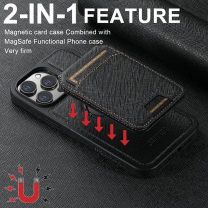 For iPhone 13 Pro Suteni M2 Cross-Grain MagSafe Vertical Card Back Phone Case(Black) - iPhone 13 Pro Cases by Suteni | Online Shopping South Africa | PMC Jewellery | Buy Now Pay Later Mobicred