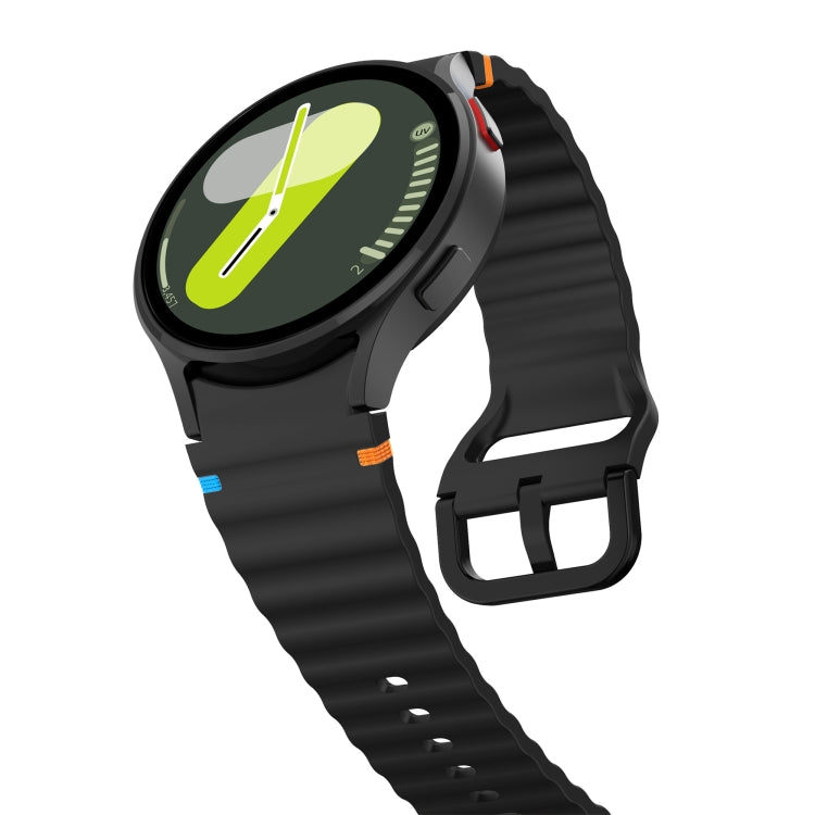 For Samsung Galaxy Watch 6 Classic Wave Pattern Stitched Silicone Watch Band(Black) - free shipping - PMC TechLife - Order now!