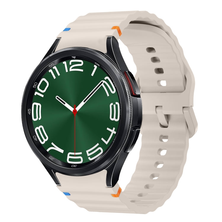For Samsung Galaxy Watch 6 Classic Wave Pattern Stitched Silicone Watch Band(Starlight) - free shipping - PMC TechLife - Order now!