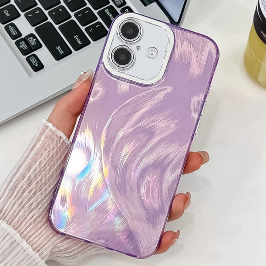 For iPhone 16 Plating Glitter Texture TPU Phone Case with Lens Film(Purple Feather Yarn) - iPhone 16 Cases by PMC Jewellery | Online Shopping South Africa | PMC Jewellery | Buy Now Pay Later Mobicred