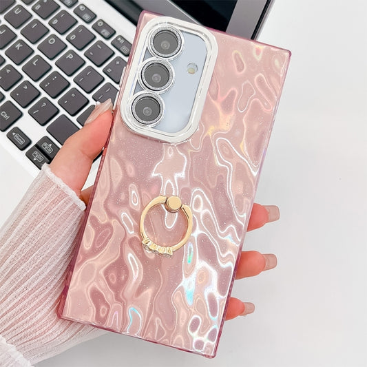 For Samsung Galaxy S25+ 5G Plating Glitter Texture Ring Holder TPU Phone Case with Lens Film(Pink Wrinkles) - Galaxy S25+ 5G Cases by PMC Jewellery | Online Shopping South Africa | PMC Jewellery | Buy Now Pay Later Mobicred