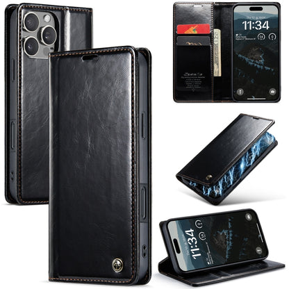 For iPhone 16 Pro CaseMe 003 Crazy Horse Texture Flip Leather Phone Case(Black) - iPhone 16 Pro Cases by CaseMe | Online Shopping South Africa | PMC Jewellery | Buy Now Pay Later Mobicred